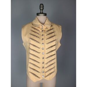 VTG Double D Ranch Sz M Jean Vest Beaded Yellow Western Military Native American